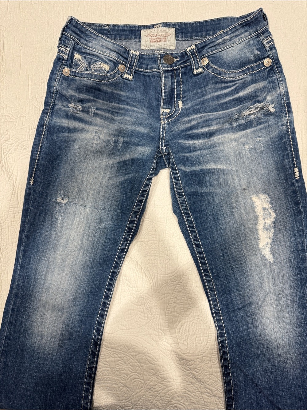 Big Star Women's Distressed Dark Blue Boot Cut Jeans